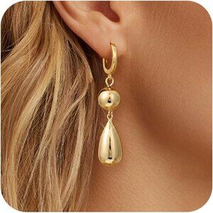 Dangle Gold Earrings for Women Trendy: Teardrop Earrings 14K Gold/Silver Plated